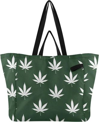 Generic Leaves Black print Reusable Canvas Tote Bag, Heavy Duty Grocery Shopping Bag with Double Handles Hard Bottom Large Capacity Work Groceries Travel