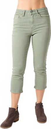 Judy Blue Mid-Rise Garment Dyed Capri Pants In Sage Green