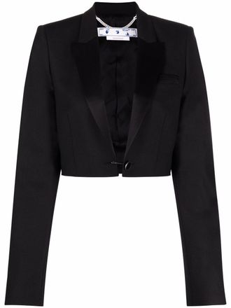 Off-white cropped tuxedo blazer - women - Polyester/Elastane/Cupro/Viscose/Wool - 40 - Black
