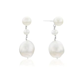 Lily & Roo Silver Large Baroque Pearl Drop Stud Earrings