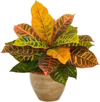Nearly Natural 15-in Garden Croton Artificial Plant in Ceramic Planter in Orange at Nordstrom