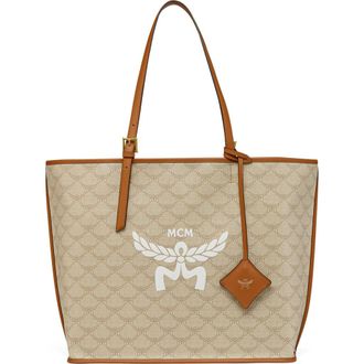 MCM Himmel Lauretos Coated Canvas Shopper Bag in Oatmeal at Nordstrom Rack
