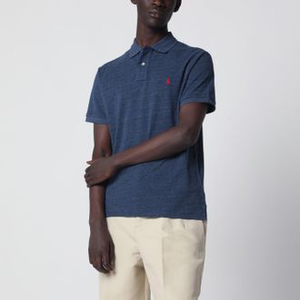 Polo Ralph Lauren Navy m&eacute;lange cotton Custom Slim-Fit polo shirt