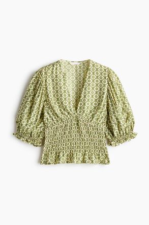 H&M Bluse mit geraffter Taille - Gr&uuml;n/Gemustert