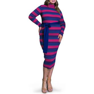 Flying Tomato Stripe Long Sleeve Sweater Dress in Blue Fuchsia at Nordstrom Rack, Size 3 X
