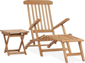 vidaXL Vidaxl - Tumbona Con Reposapi&eacute;s Y Mesita Madera Maciza De Teca