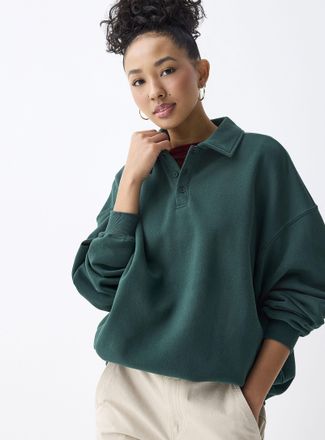Twik Womens Loose Polo Shirt-collar fleece sweater