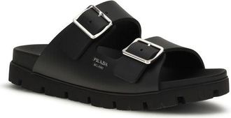 Prada Mens Black Calf Leather Bos Taurus Flat Sandals