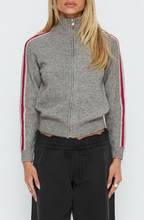 Princess Polly Caysey Front Zip Sweater in Grey at Nordstrom, Size X-Small