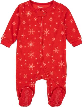 Leveret Kids Fleece Footed Printed Holiday Pajamas in Snowflake at Nordstrom, Size 3T