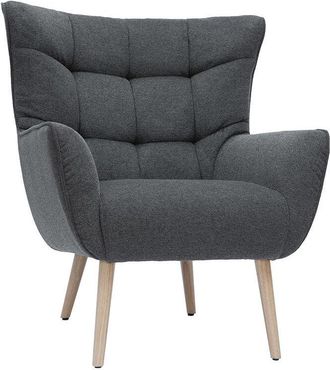 Miliboo Miliboo - Sillón nórdico efecto terciopelo gris oscuro y madera avery