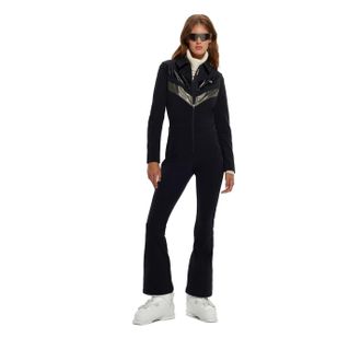 HUGO BOSS Womens Collared Neck Long Sleeve Solid Patterned Skisuit in Black - Size 12 UK