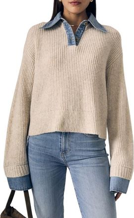 LE JEAN Harvey Mixed Media Sweater in Superlight Denim/Oatmeal at Nordstrom, Size X-Large