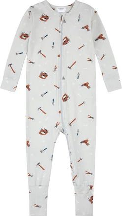 Petit Lem Tool Print Convertible One-Piece Pajamas in Light Grey at Nordstrom, Size 18M