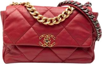 Chanel Pre-owned Large 19 Flap Bag - Dames - Vintage Schoudertas - Rood - ONE Size - Leer - Vintage