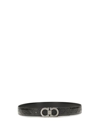 Ferragamo Mens Reversible Leather Gancini Belt Black Calf Bos Taurus E Braces