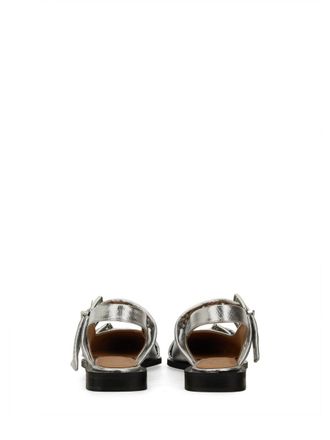 Ganni Buckle Detail Ballet Flat - Silver