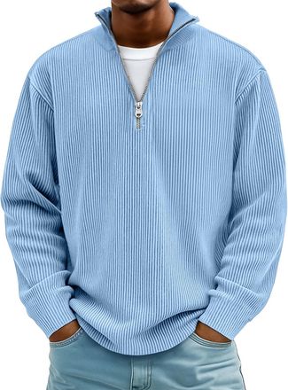 Generic Blanket Hoodie Mens Mens Corduroy Jumpers Mock Neck Quarter Button Jumper Ribbed Regular Fit Sweatshirts Pullover Tops Long Sleeve Winter Sweaters wit