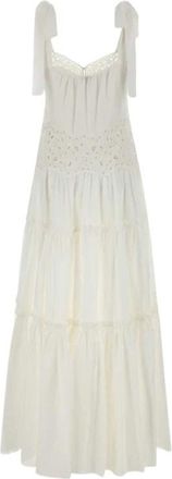 Chlo&eacute; Jurk met strikdetail en broderie - Dames - Maxi kleedjes - Wit - S - Katoen - Kleedjes