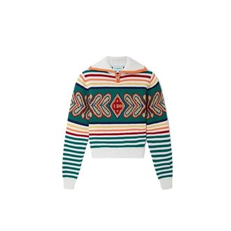 Casablanca Zip Collar Wool Pullover - Heren - Ronde hals truien - Veelkleurig - M - Wol - Truien & Vesten