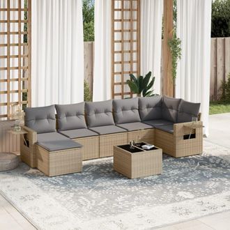 vidaXL Vidaxl - Juego De Sof&aacute;s De Jard&iacute;n Con Cojines Beige 8 Pzas Rat&aacute;n Pe