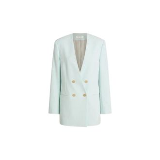 Alberta Ferretti Double-Breasted Tweed Jacket - female - Alberta Ferretti - Blazers - Blue - L - Jackets