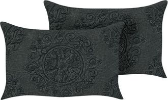 Beliani Conjunto De 2 Cojines De Algod&oacute;n Gris Oscuro 30 X 50 Cm Mandala Oriental Veloor