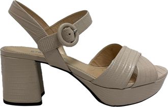 Prada Pre-owned Womens Vernice Embossed Crisscross Platform Sandals in Beige Leather - Size 36.5 EU/IT