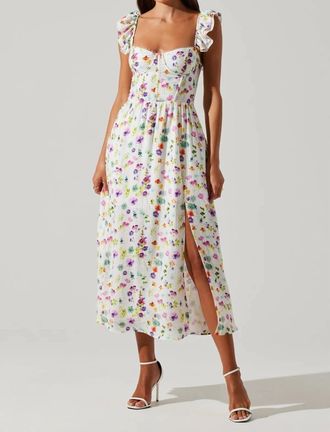 Astr Wedelia Midi Dress In Cream Purple Floral