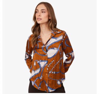Astrid Horse Bit Button Down Blouse In Tabac Hermes