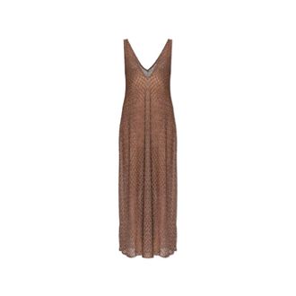 Missoni Maxi Dresses, female, Brown, Size: XS Beach Dress With Metallic Lurex Thread