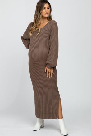 Pinkblush Side Slit Maxi Sweater Dress in Taupe at Nordstrom, Size Medium