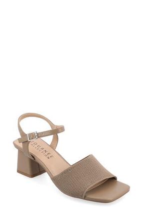 Journee Collection Evylinn Knit Block Heel Sandal in Taupe at Nordstrom Rack, Size 10