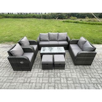 Fimous Patio Garden Furniture Sets Wicker 9 Seater Outdoor Rattan Furniture Sofa Sets with Rectangular Coffee Table Reclining Chair Love seat Sofa 2 Small