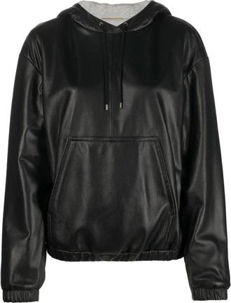 Saint Laurent Leren Top met Capuchon en Zak - Dames - Leren en Su&egrave;de Jassen - Zwart - 3XL - Leer - Jassen