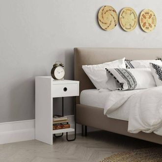 Dmora Dmora - Mesa De Noche Quilla, C&oacute;moda Baja, Mesilla De Noche, Estante De La Cama, 32x30 H61 Cm, Blanco