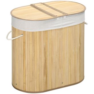 HOMCOM 100L Bamboo Laundry Basket w/ 2 Compartments Washing Baskets Natural | TJ Hughes
