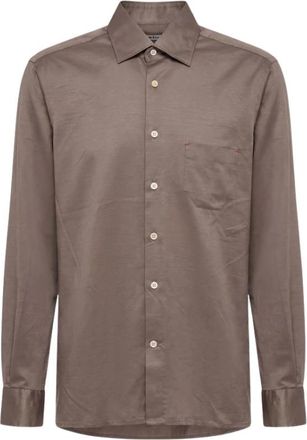Kiton Nerano overhemd - Heren - Overhemden - Bruin - Maat: 4XL Katoen