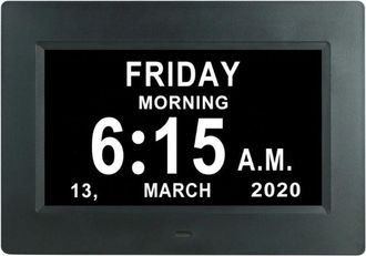 Gabrielle Reloj digital GABRIELLE con calendario, pantalla LCD con atenuación automática, 8 idiomas, fecha, día y hora (no abreviado), múltiples modos para