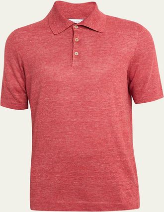 Brunello Cucinelli Mens Linen and Cotton Heathered Polo Shirt