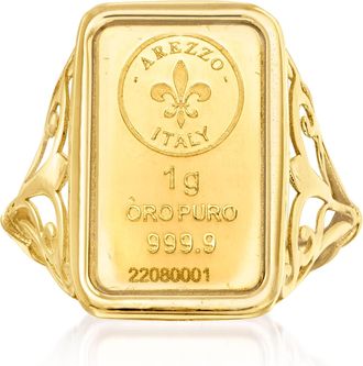 Ross-Simons Italian 24kt Yellow Gold 1-Gram Ingot Ring With 14kt Yellow Gold Band