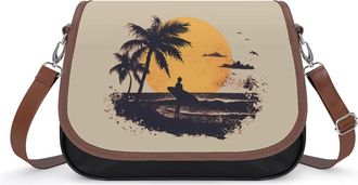 Generic Sunset Surfing Crossbody Bags for Women Fashion Leather Shoulder Handbags With Adjustable Strap