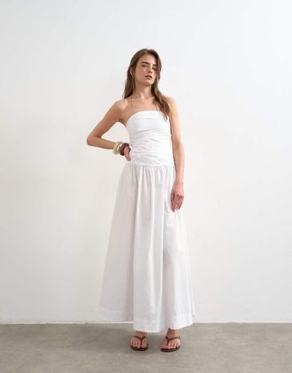 Topshop Vestito midi a fascia arricciato bianco