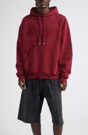 Balenciaga Logo Appliqu&eacute; Cotton Hoodie in 6164 Burgundy at Nordstrom, Size X-Large
