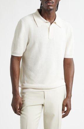 Isaia Silk & Linen Polo in Sand at Nordstrom, Size Xxx-Large