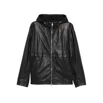 Tagliatore Hooded Zip-up Leather Jacket