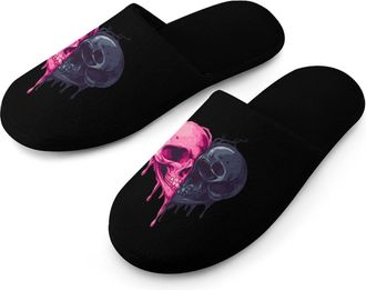Generic Skulls Heart Mens Flannel Slipper Soft Non Slip House Shoes Comfy Winter Warm Indoor Outdoor Slippers