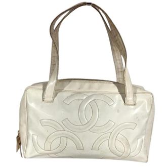 Chanel Pre-owned Vintage Enamel Leather Shoulder Tote - Dames - Pre-owned - Wit - Maat: ONE Size Leer