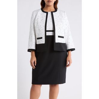 Kasper Tweed Cardigan in Lily White/Black at Nordstrom, Size 24W