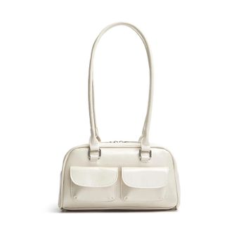 Generic Compatible For Womens Satchel Hobo Bag Leather Shopping Solid Armpit Casual Double Pocket Hand(White B)